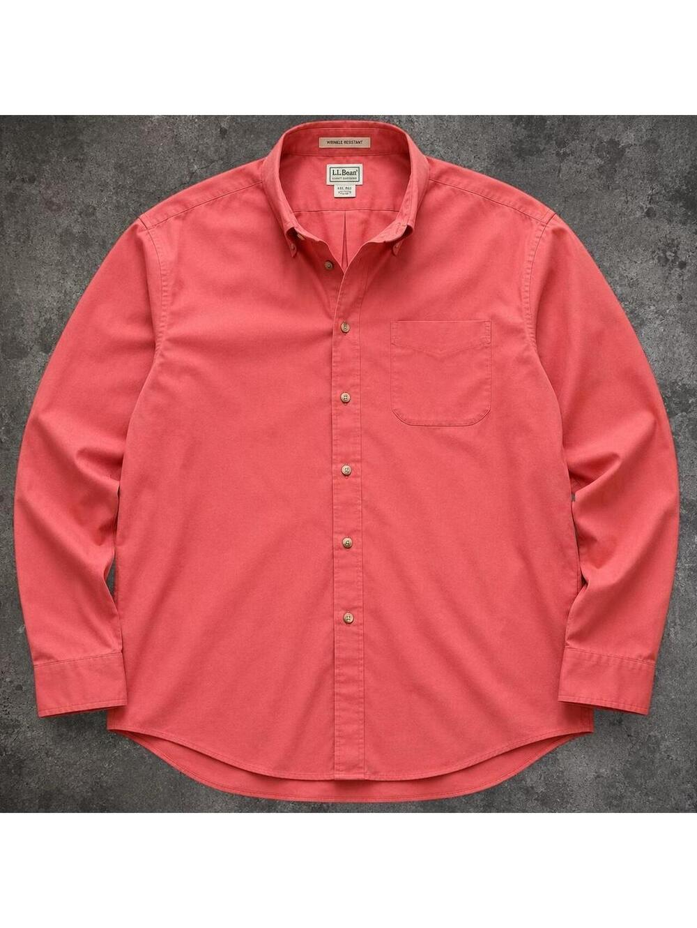 Beautful L.L.Bean Men's Regular Fit Coral Cotton Button Down Shirt